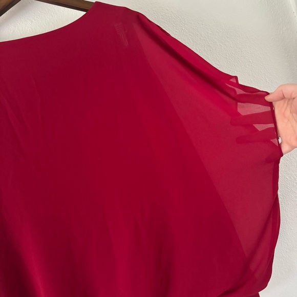 Elegant Wine Red Layered Sheer Blouse Top 2XL Plus Size - Picture 7 of 14